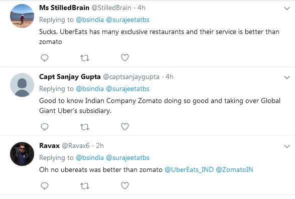 customers responses on zomato acquiring ubereats